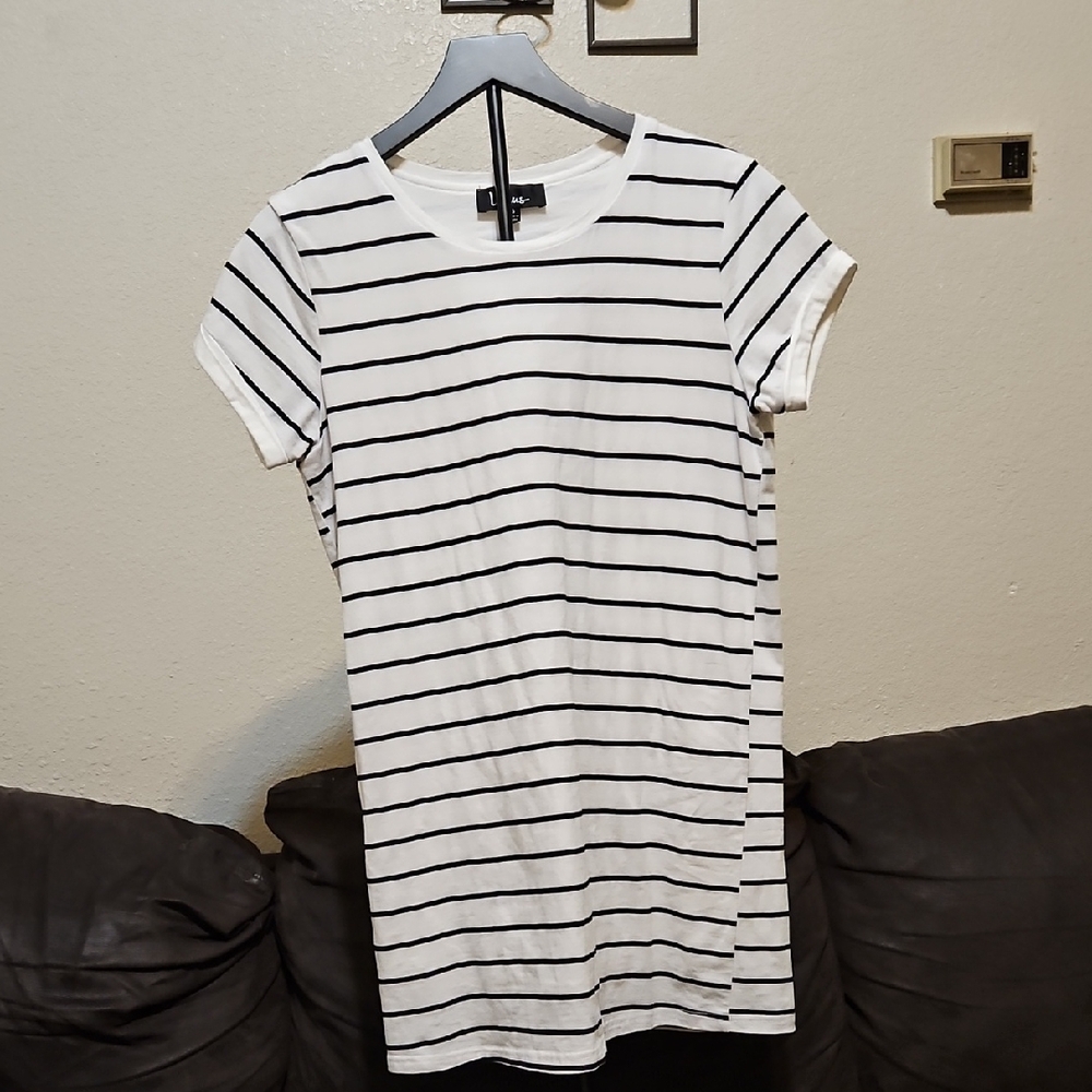Lulu's Black & White Striped Crewneck Mini Dress